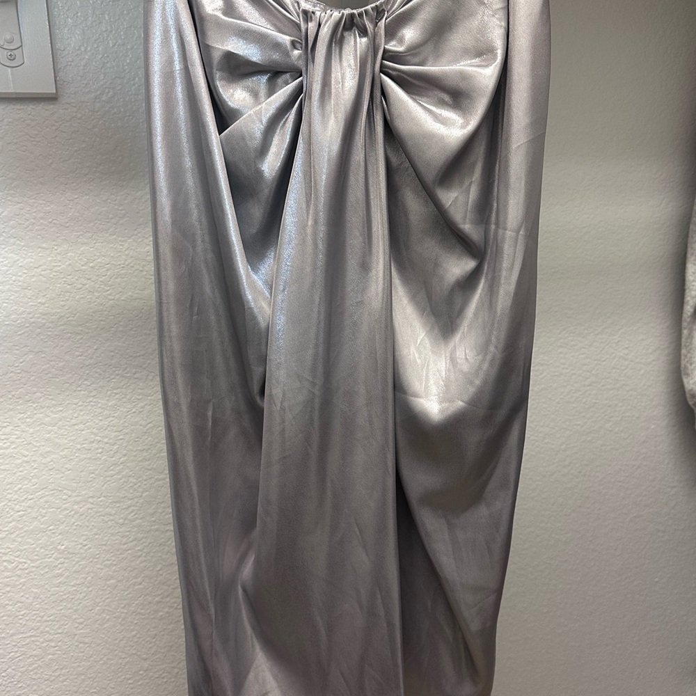 Zara Metallic Silver Midi Skirt